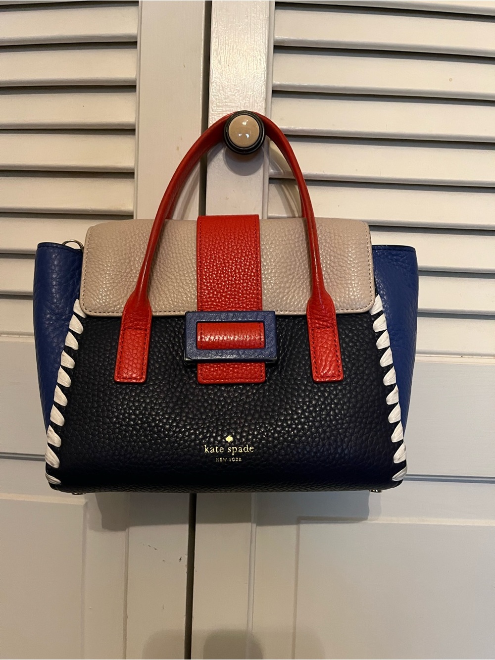 kate spade Colorblock Pebble Leather Satchel - Navy, Red & Cream
